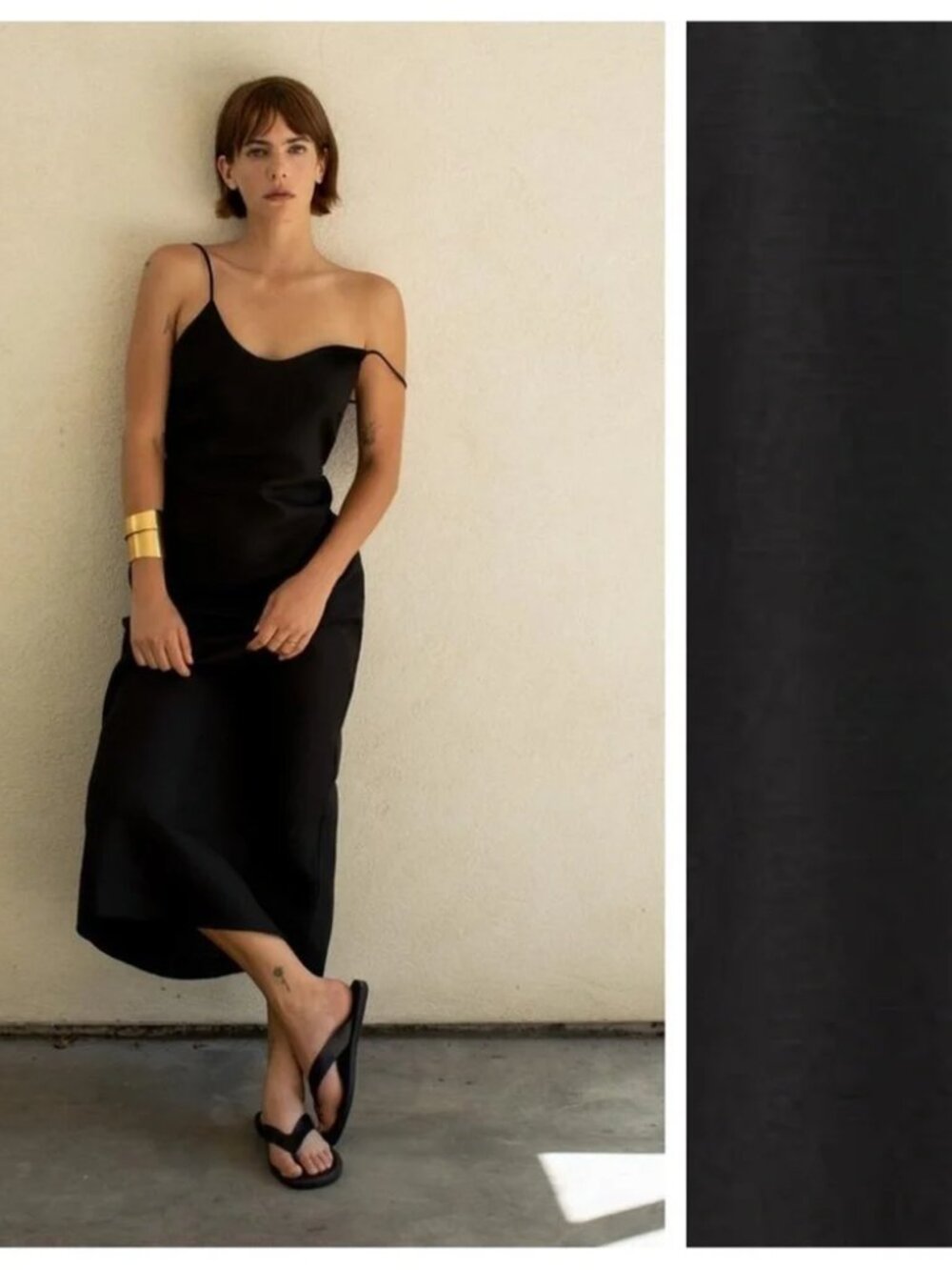 New Zara ZW Woman Collection Thin Straps Linen Blend Black Midi Dress Small NWT